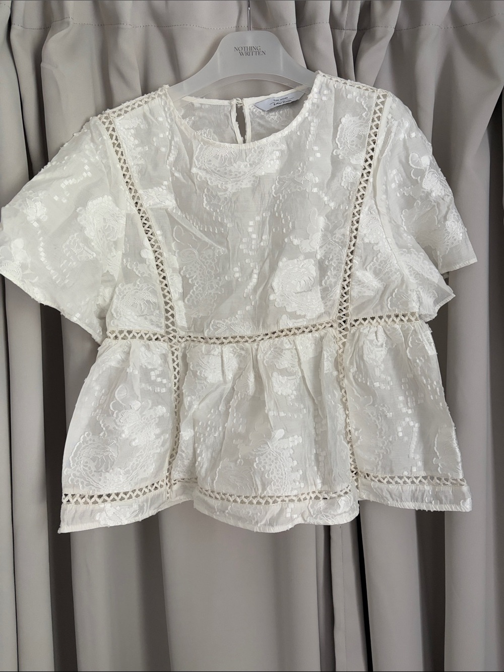 & Other Stories White Floral Lace Peplum Blouse
